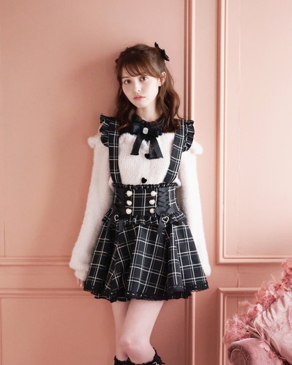 LIZ LISA♡サス付チェックリボンフリルカシュクールスカート♡ピンク