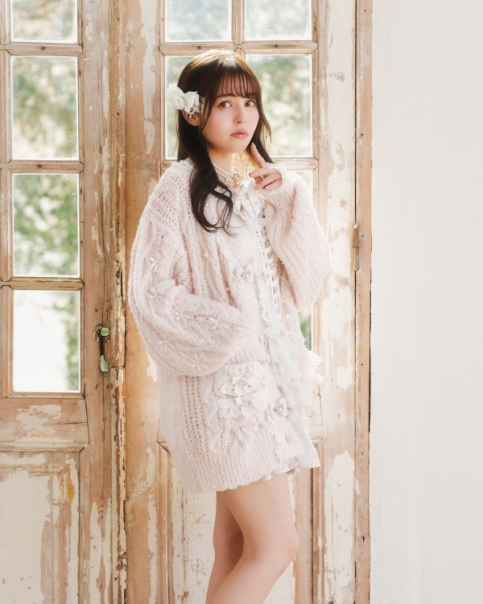 BABY リボン レース カーディガン ピンク BABY,THE STARS SHINE BRIGHT ⁄ ローズレースカーディガン オフ S-25