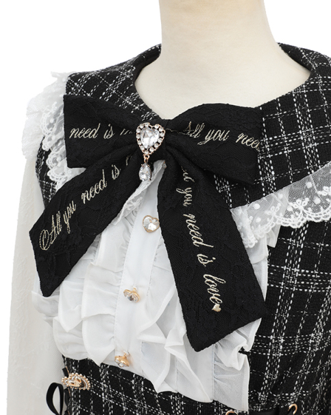 LIZLISA メッセージリボンツイードセットアップ 黒 リズリサ LIZLISA メッセージリボンツイードセットアップ ブラック 黒