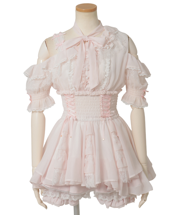 リズリサ　Liz Lisa ピンク オフショルダーチュニック 半袖 予約商品】ワンショルダーライクシフォンチュニック ｜ LIZ LISA
