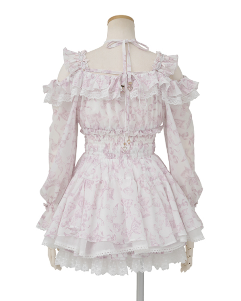 LIZLISA オフショルシフォンセットアップ 予約商品】リボン柄オフショルシフォンセットアップ ｜ LIZ LISA