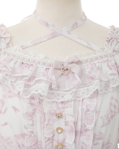 予約商品】リボン柄オフショルシフォンセットアップ ｜ LIZ LISA