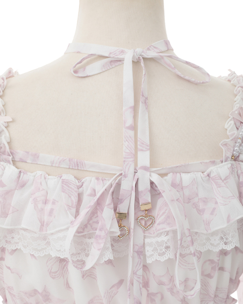 予約商品】リボン柄オフショルシフォンセットアップ ｜ LIZ LISA