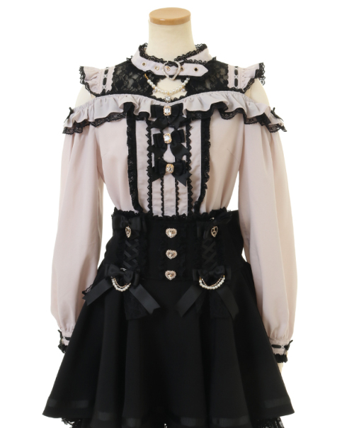 LIZLISA系♡ハシゴレース ポンポン ドットフロッキーポンチョ型ブラウス 黒 LIZLISA系♡ハシゴレース ポンポン ドットフロッキーポンチョ型