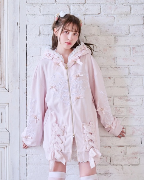LIZLISA メッセージリボンパーカーワンピース ピンク LIZLISA メッセージリボンパーカーワンピース リズリサ ピンク