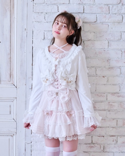 リズリサ系フリルカーディガン ピンク axes femme 姫系 リボンボレロ リボンレースボレロカットカーディガン | LIZ LISA(リズリサ