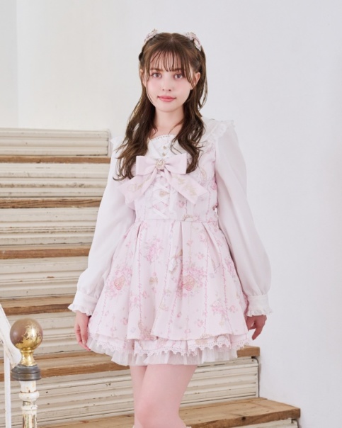 リズリサ好きな方♡姫系 花柄3段フリルれーすミニワンピ アイボリー系 ♡2023♡Spring *⑅୨୧ Sugary Treats Picnic Series ୨୧
