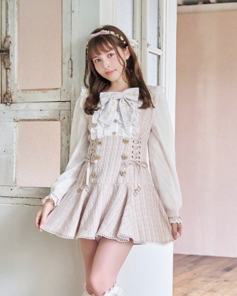 LIZLISA メッセージリボンツイードセットアップ 半袖 ピンク 予約商品】メッセージリボンツイードセットアップ ｜ LIZ LISA
