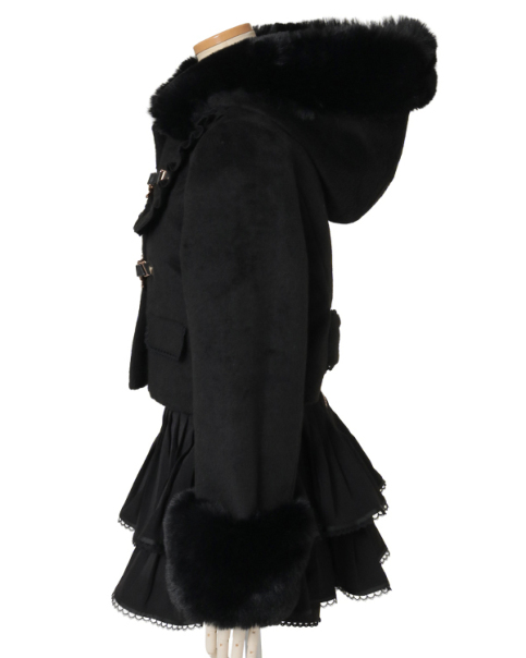 LIZLISA ビジューリボンショートフードコート ブラック LIZLISA リズリサ ビジューリボンショートフードコート ブラック