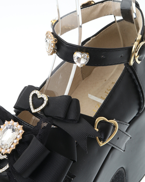 LIZLISA ハートビジュープラットフォームローファーL：ブラック（104） LIZLISA ハートビジュープラットフォームローファーL：ブラック