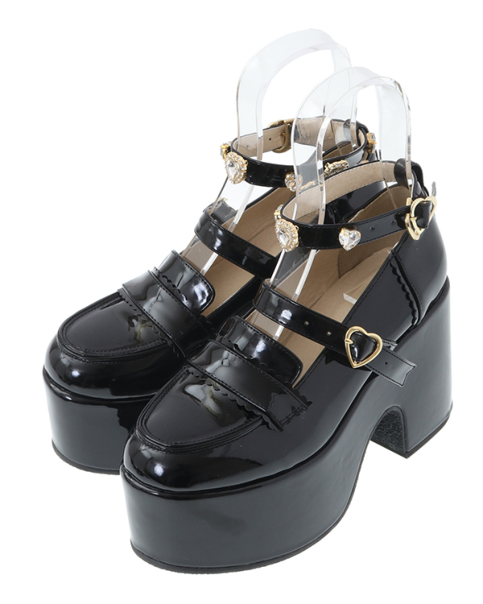 LIZLISA ハートビジュープラットフォームローファー ピンク M LIZLISA ハートビジュープラットフォームローファ ハート